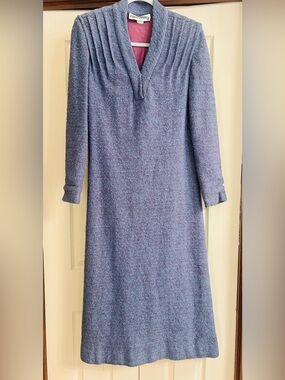 Albert Capraro Vintage Wool Long-Sleeve Heather Blue Dress